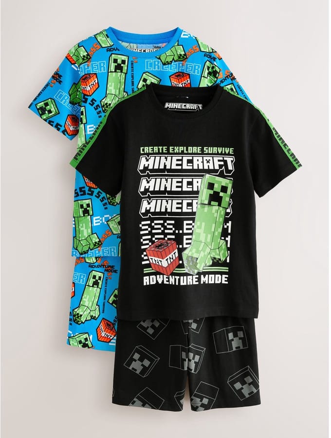 Next - Jongens - Gelicentieerde Minecraft korte pyjama's verpakking van 2 - Zwart