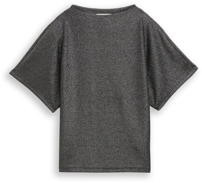 Tom Tailor Denim - Glitter T-shirt met vleermuismouwen - Maat M - black glitter