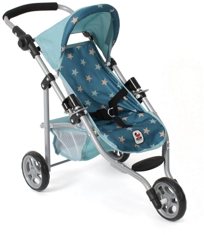 Bayer Chic 2000 poppenbuggy jogger blauw met verstelbare duwstang.
