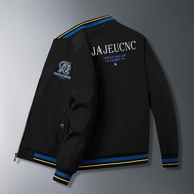 Veste Brodée Décontractée Polyvalente à Col Baseball CNC pour Homme 5XL noir