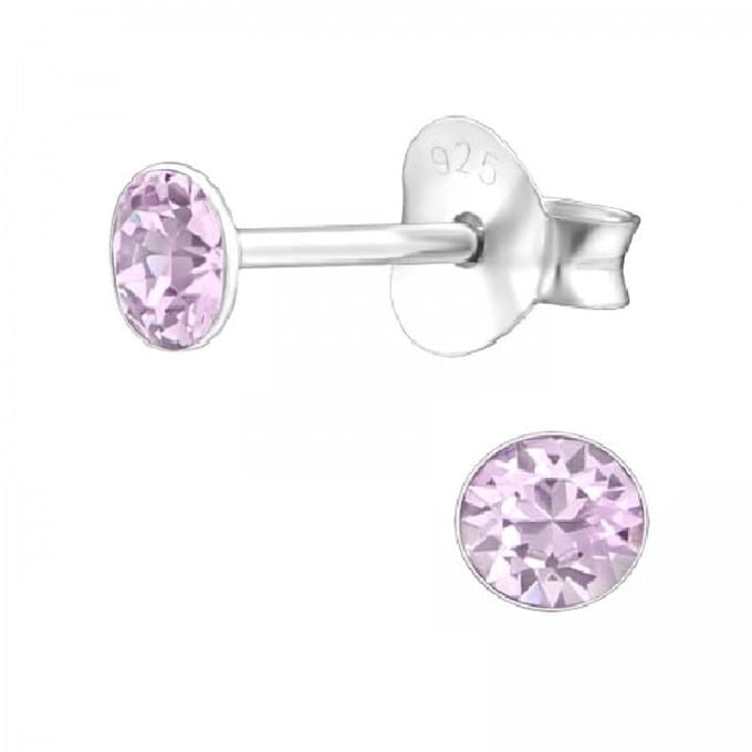 Zilveren oorknop, Light Amethyst kristal (8MM)