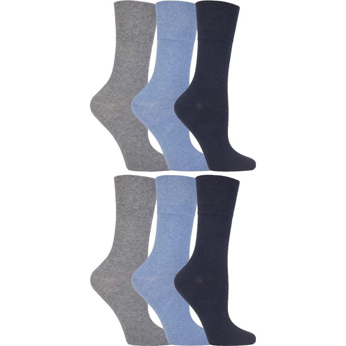 Gentle Grip - 6 paar diabetische damessokken - Blauw