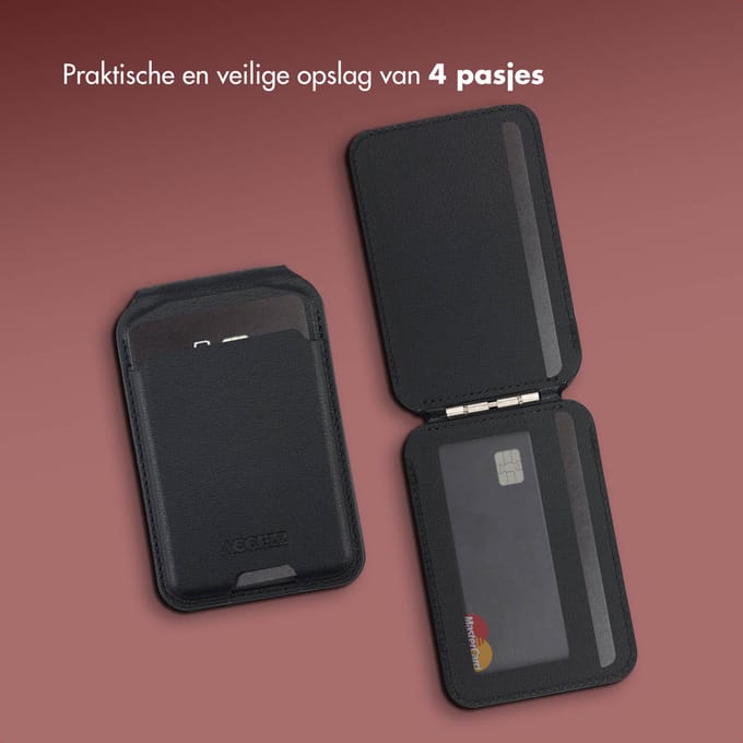 Accezz Leren Wallet met standaard - Geschikt voor MagSafe en Qi2 - Onyx Black