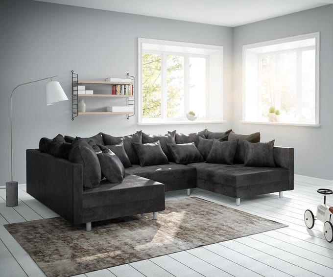 Bank Clovis antraciet antiek woonlandschap modulaire bank