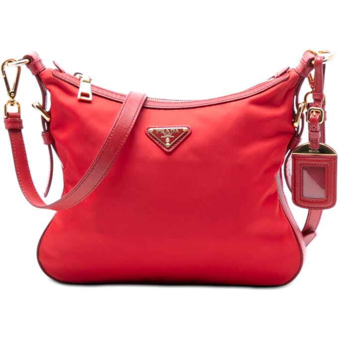 Tweedehands Saffiano Afgewerkte Tessuto Zip Top Schoudertas