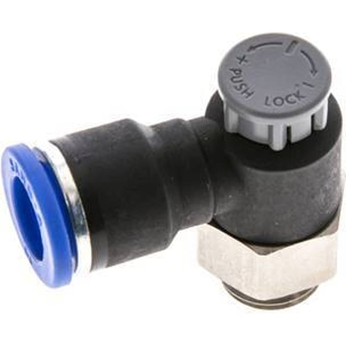 L-stuk Regelventiel 10 mm - G1/4'' Regeling-Uit Messing/Nylon Borgmoer