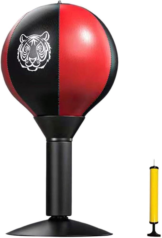 Bokszak met Zuignap - Boksbal Desktop - Reactie Training - PU Leer - 40 cm Hoog - Zwart