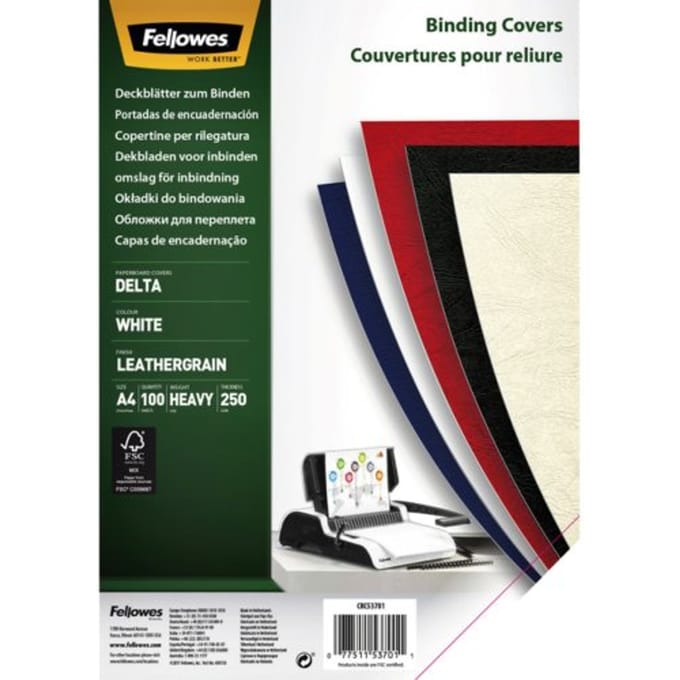 Voorblad fellowes a4 lederlook wit 100 stuks