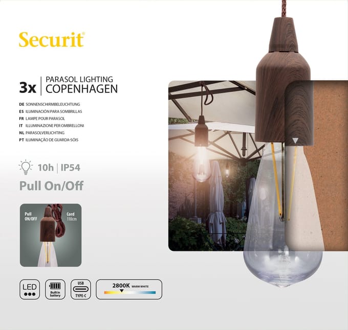Securit® Draadloze hangende parasollamp Kopenhagen