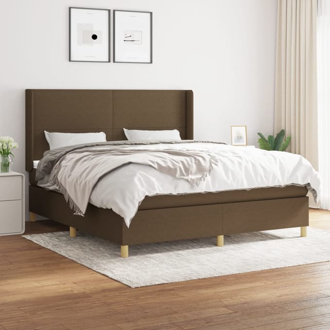 vidaXL - Boxspring - met - matras - stof - donkerbruin - 160x200 - cm