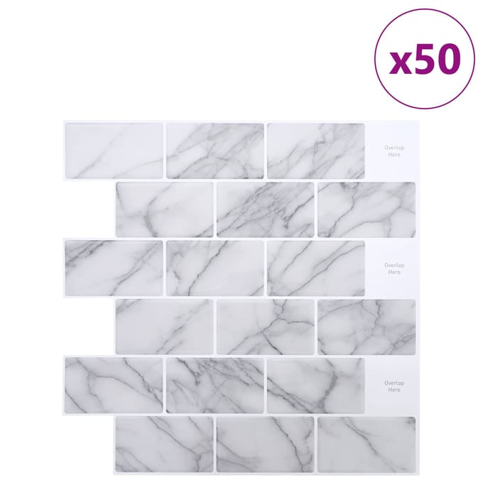 vidaXL - Subway - tegel - 50 - st - Wit - Marmer - 30 - x - 30 - cm - Polyurethaan - en - PET