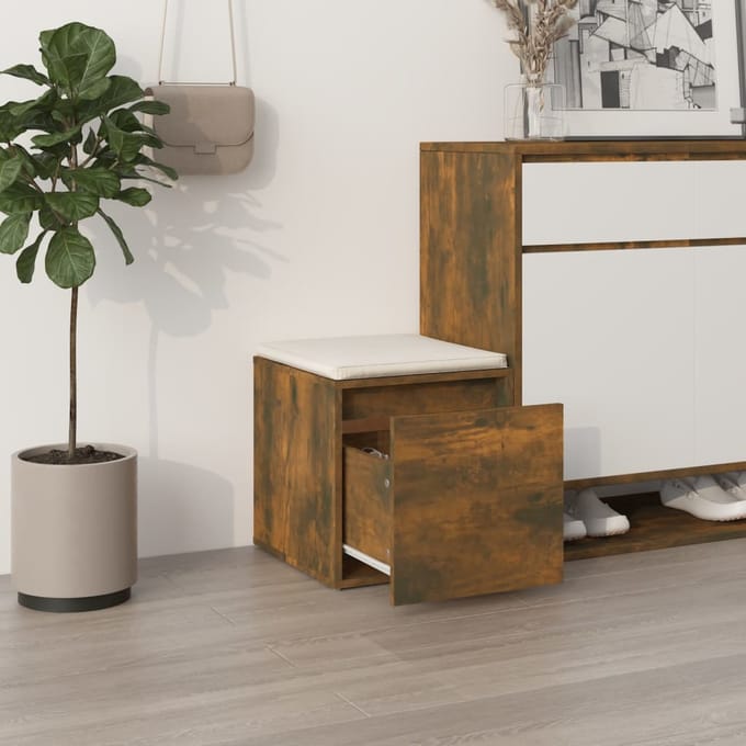 vidaXL - Opbergbox - met - lade - 40,5x40x40 - cm - bewerkt - hout - gerookt - eiken