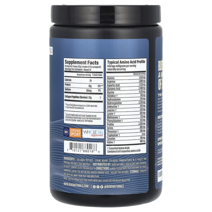 BUBS Naturals, Peptides de Collagène, Non Aromatisé, 10 oz (283 g)