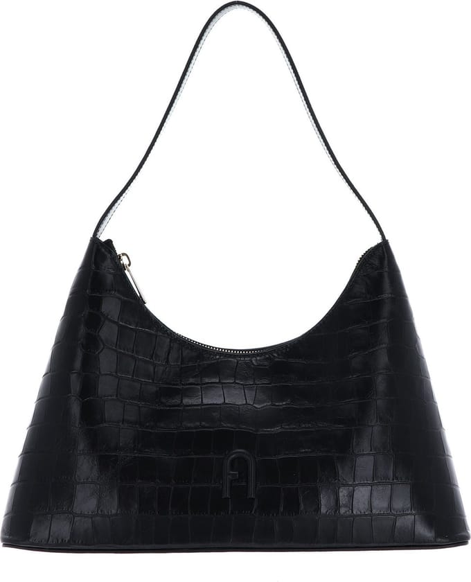 FURLA Leren Schoudertas Diamante Shoulder Bag Nero Zwart