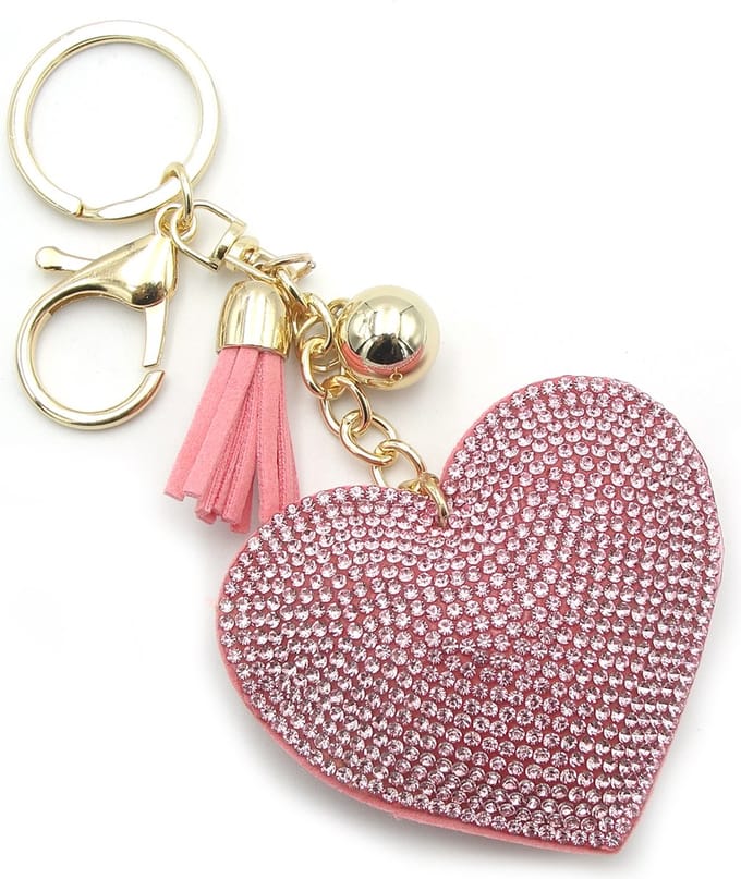 Sleutelhanger Tashanger met groot roze hart met strass