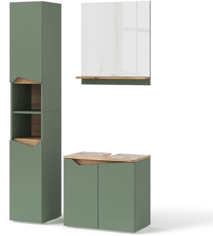 Vicco Badkamermeubelset Marelle, Groen/Artisanaal eiken, 3-delig