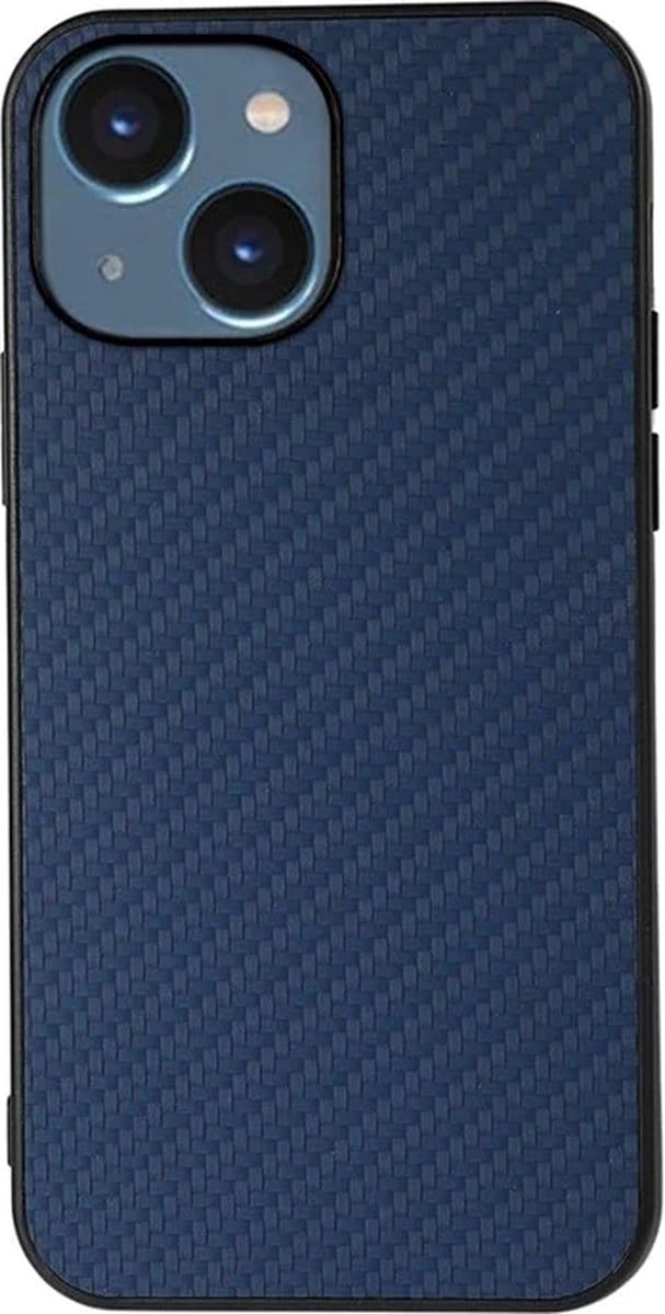 Cityhoesje - Backcover iPhone 14 Plus -15 Plus - Carbon Fiber Texture PU – Blauw