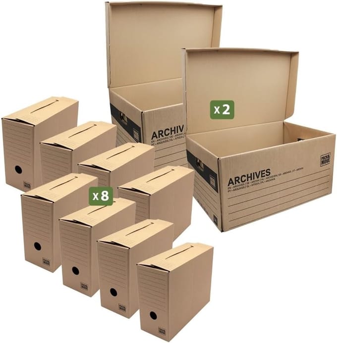 Archiefdozen Set - Opbergdozen Karton - Verhuizen Opslag - Inclusief Extra Doos - 54 x 36 x 28 cm
