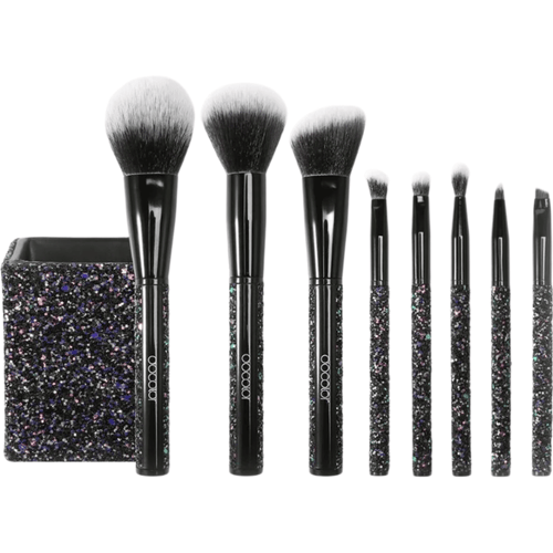 docolor 8-delig glitterkwastenset met houder (zwart) -