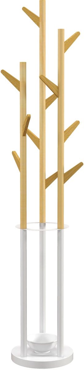 Clruro Kapstok - 30.5 × 30.5 × 174.5 cm - met Haken - Multifunctioneel - Metaal + Bamboe - Naturel en Wit
