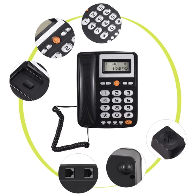 Téléphone fixe filaire de bureau téléphone filaire à gros boutons pour personnes âgées téléphone avec écran LCD blanc