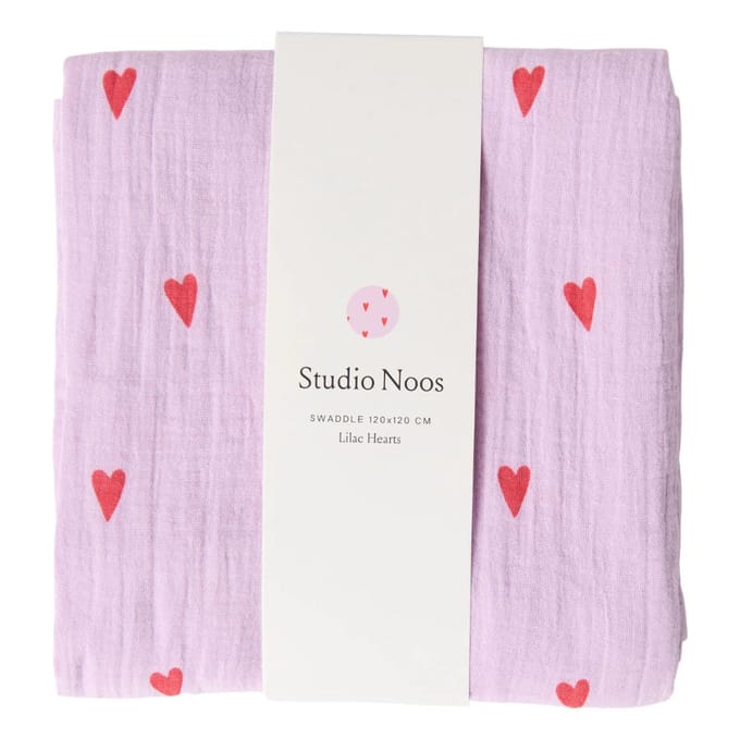 Studio Noos hydrofiele doek lila hearts 120 x 120