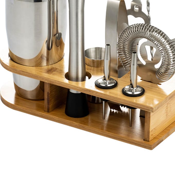 10 STUKS Thuis Barman Kit RVS met Bamboe Dienblad Cocktail Menggereedschap Set voor DIY Beginner gray