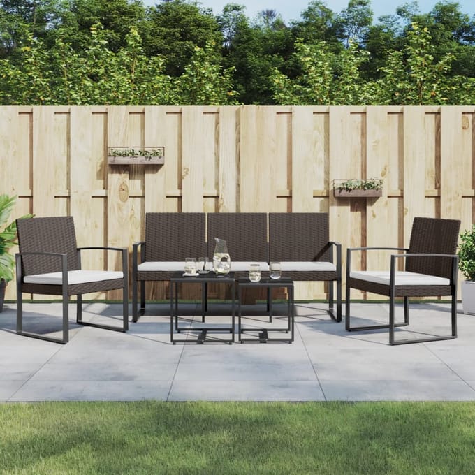 vidaXL - 5-delige - Tuinset - met - kussens - polypropeen - rattan - bruin