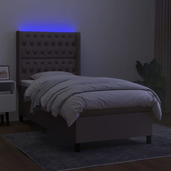 vidaXL - Boxspring - met - matras - en - LED - stof - taupe - 80x200 - cm