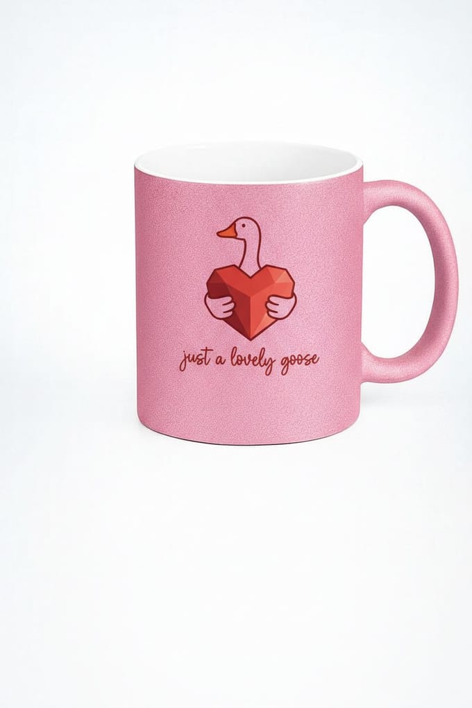 Roze Glitter Mok 'Just a Lovely Goose' - Lieve Gans met Hart Design Beker