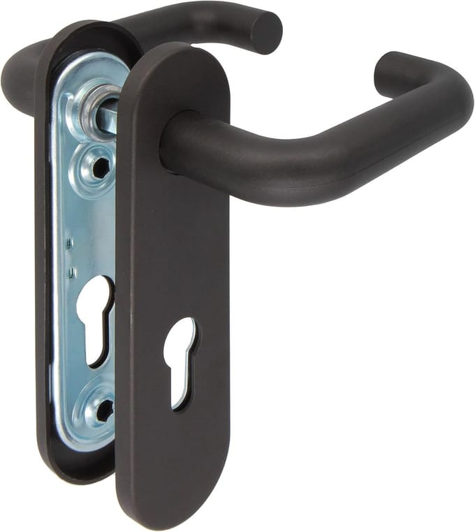 Deurgreepset zwart polypropyleen 172 x 46 mm met sleutel - Model 3PB72 - 9 mm vierkant