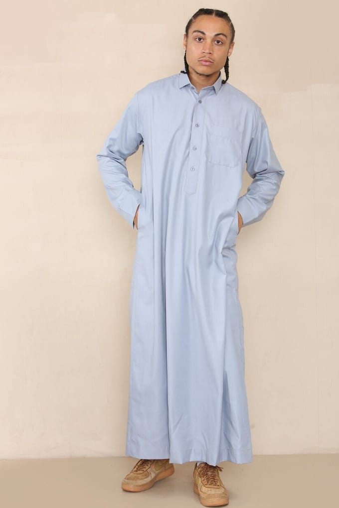 Mens Blue Thobe Jubba Saudi Ramadan Eid Islamitische Kaftan Kaudara Arabische Jubbah