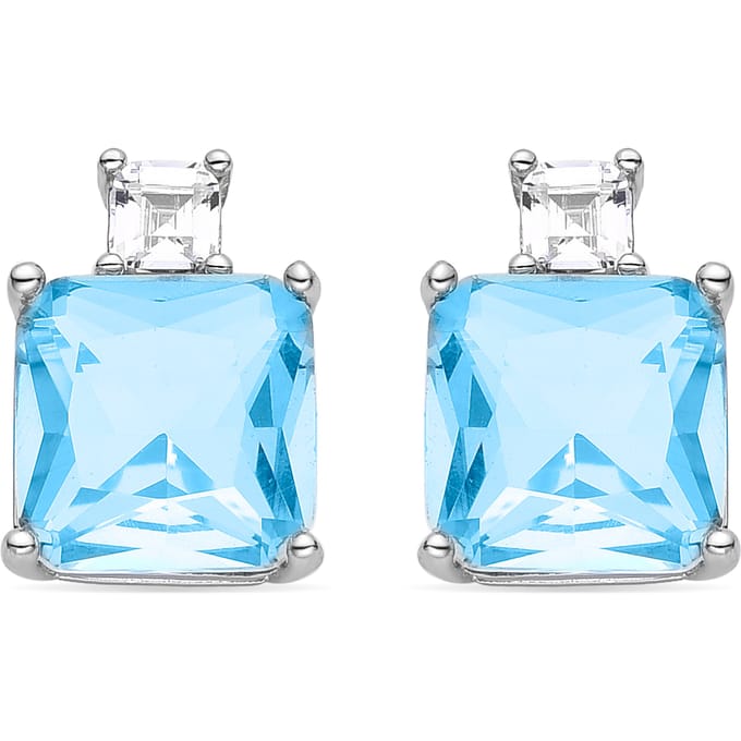 Boucles d'oreilles - LUXENTER - Bashu - Argent 925 - Zircone aigue-marine - Plaqué rhodium