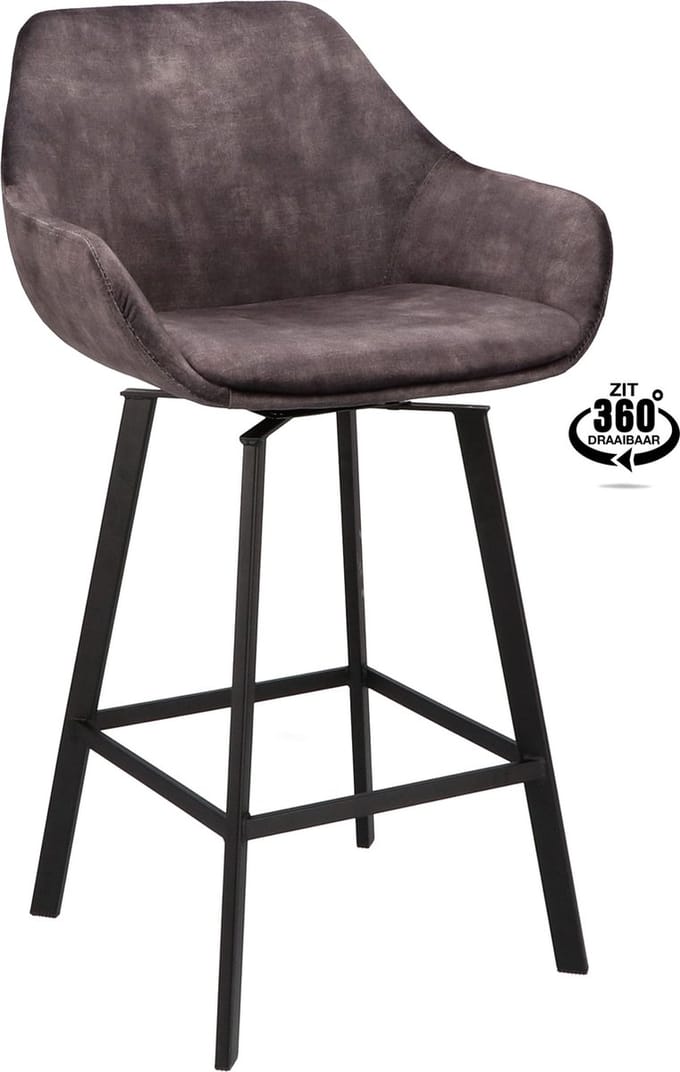 Barkruk Royal draaibaar Zithoogte 65 - Velours Adore Anthracite