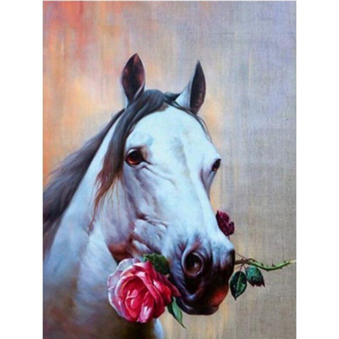 Peinture Diamant 5D DIY Cheval Fleur Broderie Diamant Strass Point de Croix 20X30CM white