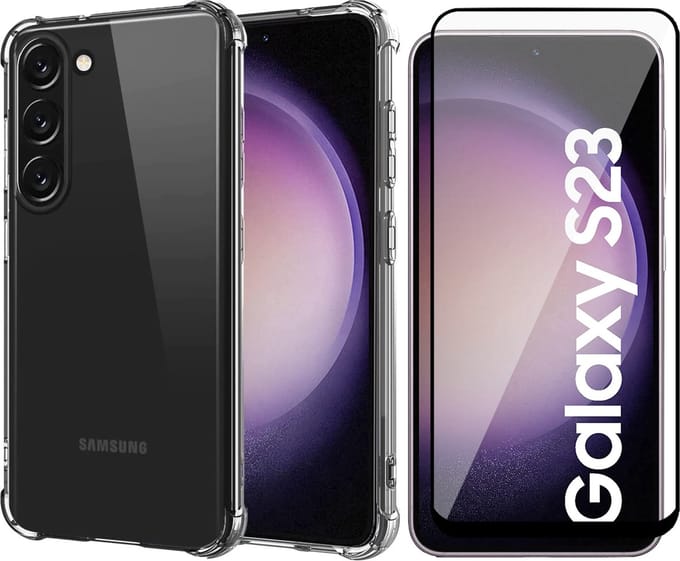 Hoesje geschikt voor Samsung Galaxy S23 - Screen Protector FullGuard - Back Cover Case ShockGuard Transparant & Screenprotector