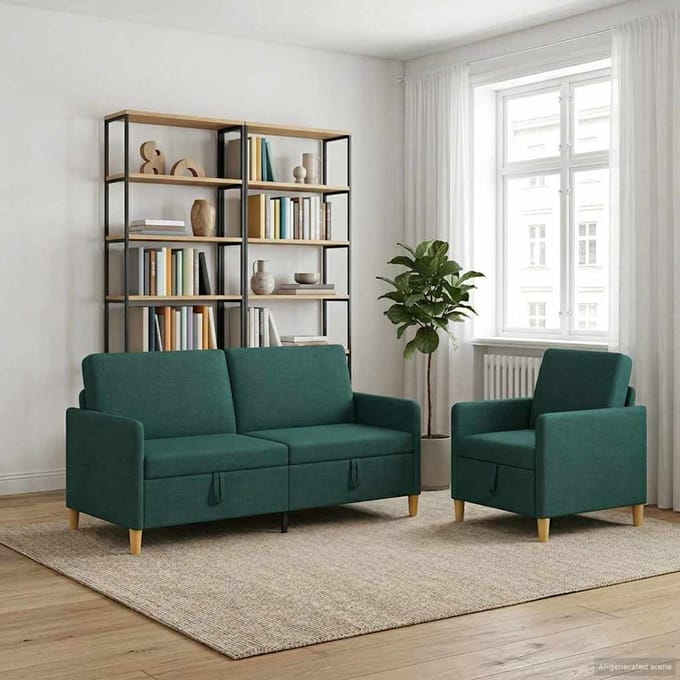 vidaXL - Sofa - Set - Met - Opslag - 2 - st - Donkergroen - Polyester