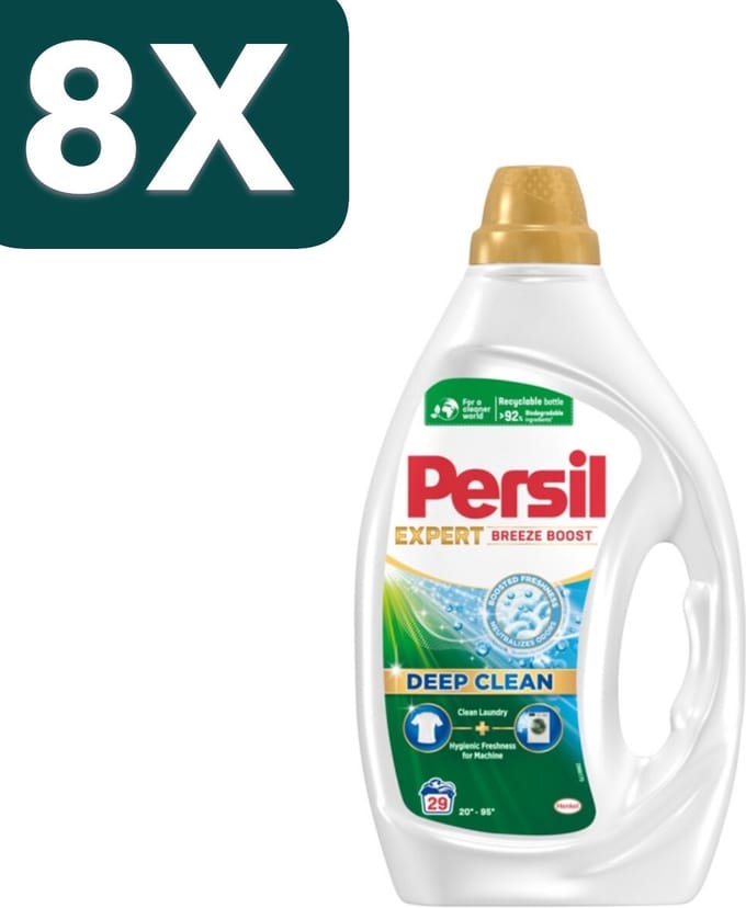 8 x Persil Wasmiddel Gel 29 Wasbeurten Breeze Boost 1,305 liter