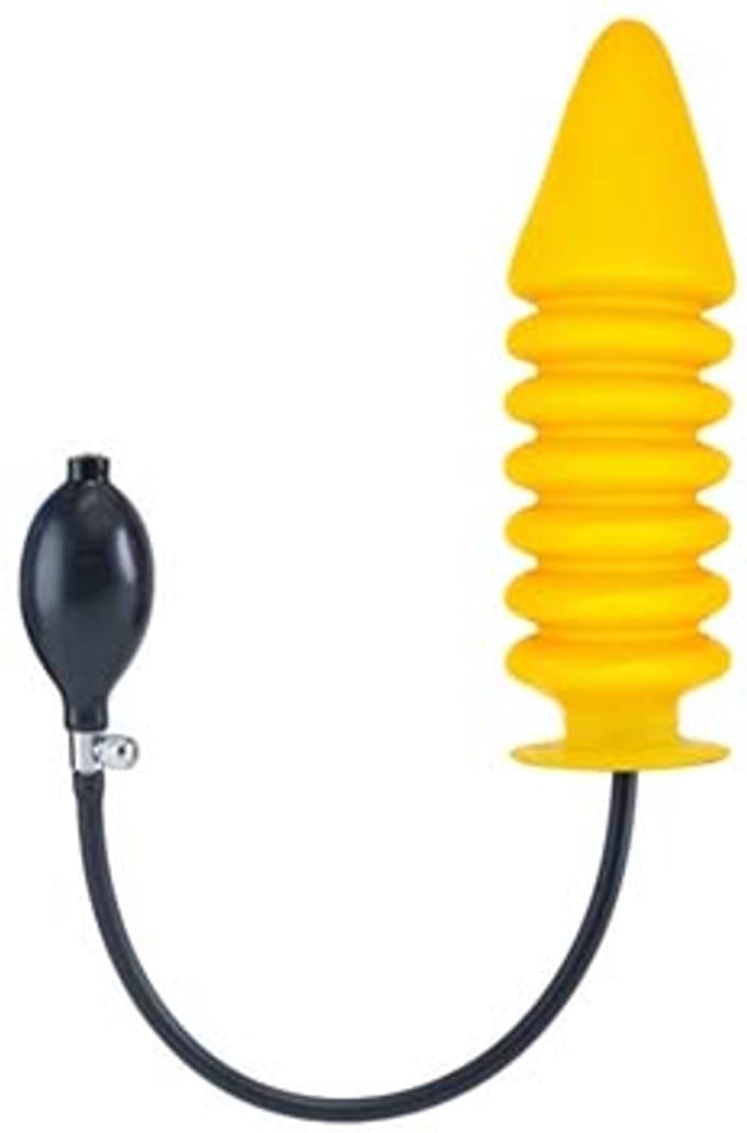 Opblaasbare geribbelde dildo harde kern - geel xl
