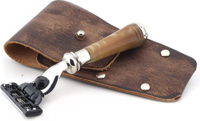 Jag Shaving Beste kwaliteit Mini Handvat 3 Rand Scheer Scheermes mit Beste Leer Zakje (Safety Razor)