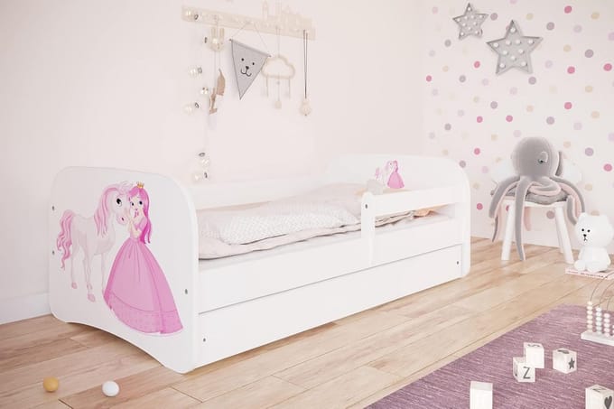 Kinderbed of Tienerbed Wit met Valbeveiliging, Matras, Lade en Lattenbodem