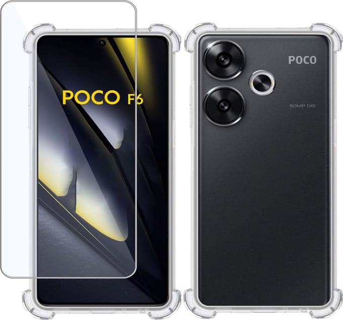 Hoesje + Screenprotector geschikt voor POCO F6 – Tempered Glass - Extreme Shock Case Transparant