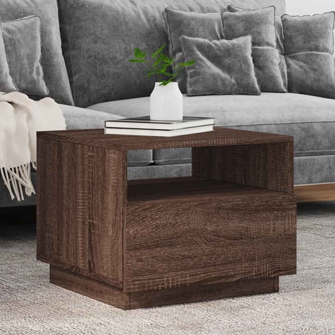 vidaXL - Salontafel - met - LED-verlichting - 50x49x40 - cm - bruin - eikenkleur