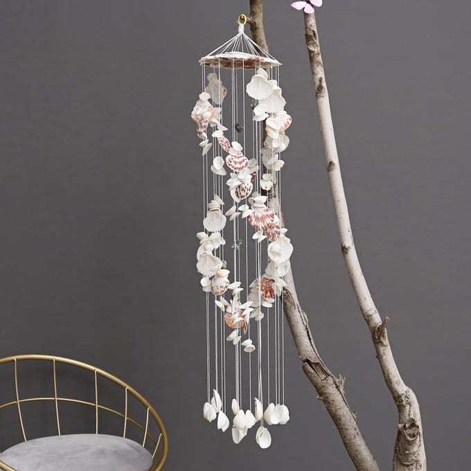 Coquillages colorés exquis style japonais double dragon couleur blanche carillon éolien mode bijouterie shell gray