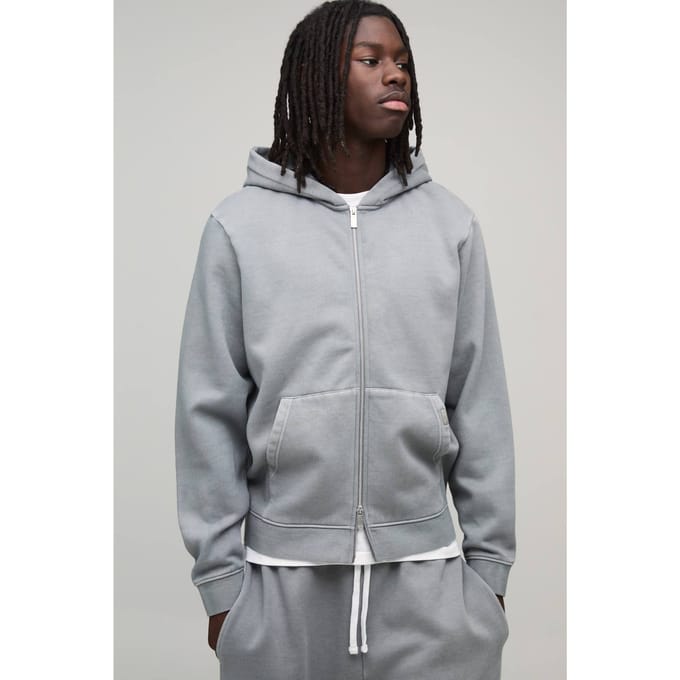 Essential Gewassen Boxy Hoodie Met Rits | Washed Grey | Size Medium