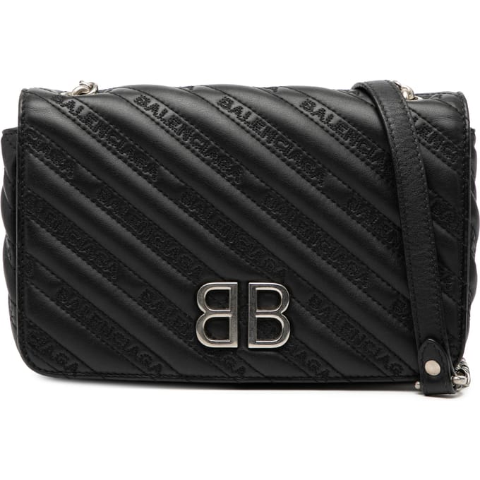 Tweedehands Geëmbossed Leer Allover Logo Bb Portemonnee Op Ketting