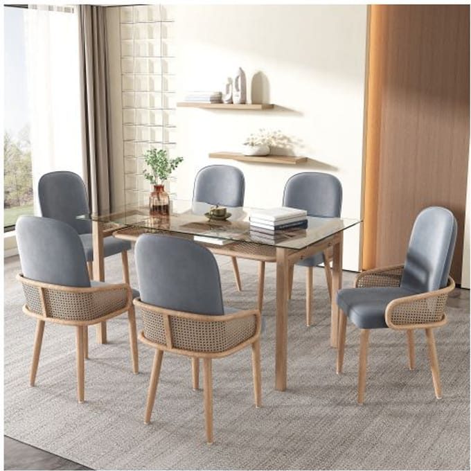 Chaise de salle à manger - Design - Velours - Lot de 6 - Métal - Gris gris
