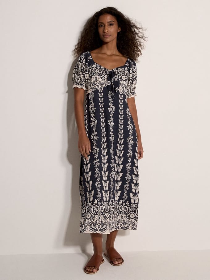 Midi-jurk met vlinderrandprint