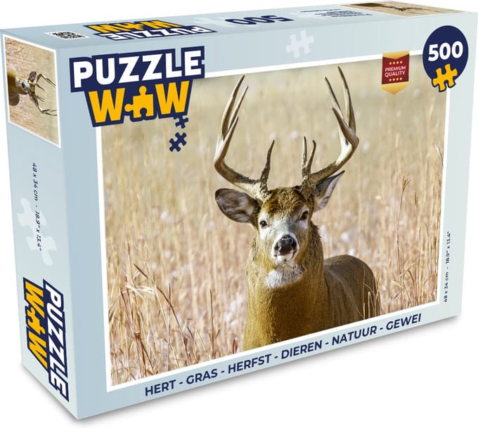 Puzzel Hert - Gras - Herfst - Dieren - Natuur - Gewei - Legpuzzel - Puzzel 500 stukjes