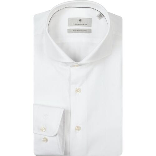 Thomas Maine Overhemd Bari Two-Ply Cotton Twill Natural Stretch Wit / male